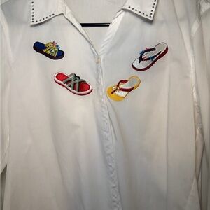 Embroidered White Blouse with Sandal Accents size medium